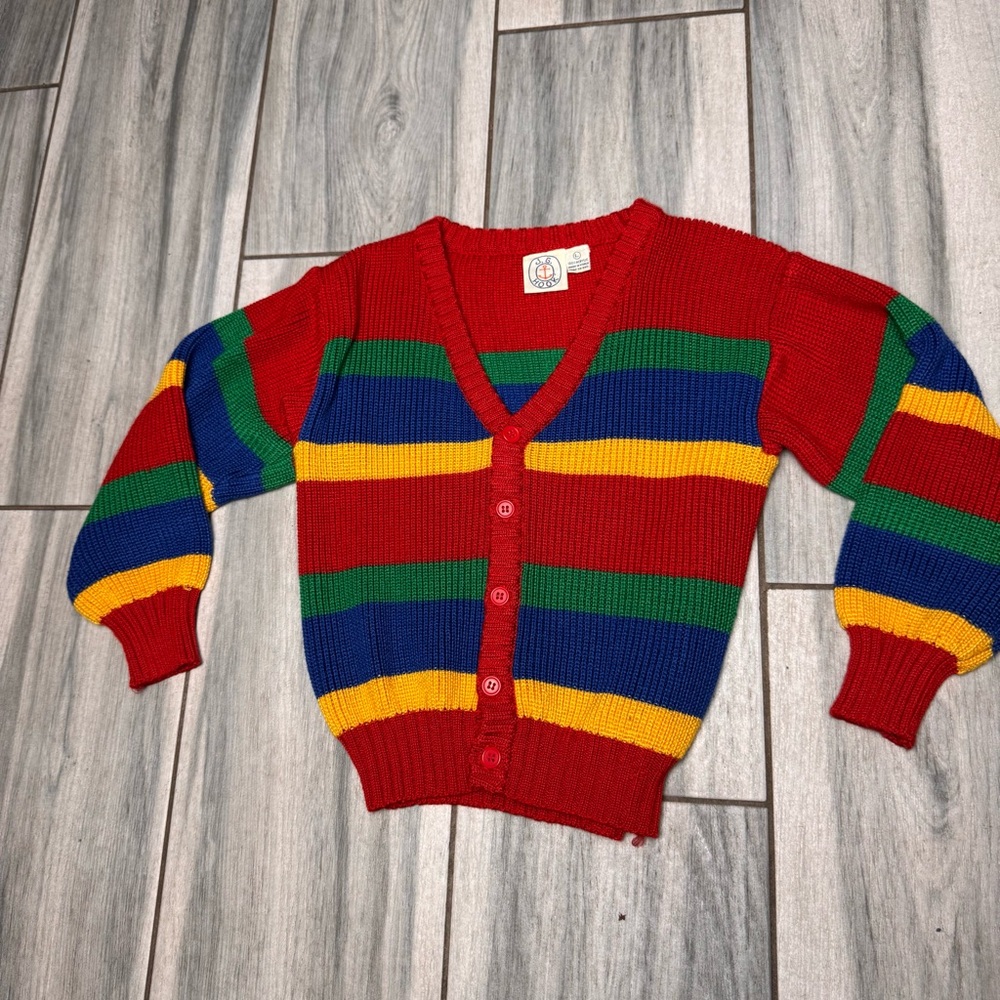Kids Vintage J.G Hook Multi Color Striped Cardigan Size Large Primary Colors